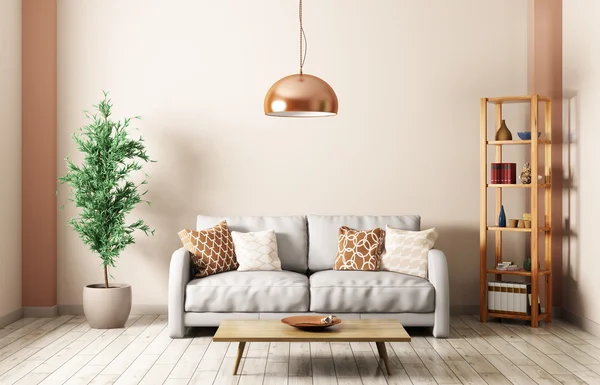 Сучасна вітальня з диваном інтер'єр 3d візуалізація — стокове фото