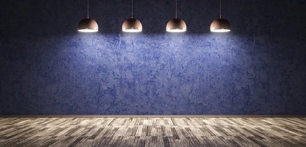 Quatre lampes sur mur de béton bleu rendu 3d — Photo