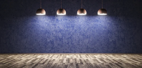 Vier Lampen über blauer Betonwand 3D-Rendering — Stockfoto