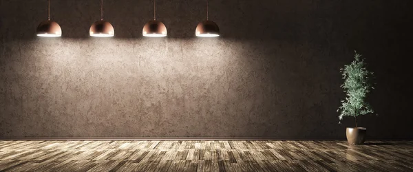 Quatro lâmpadas e planta sobre parede de concreto azul 3d renderização — Fotografia de Stock