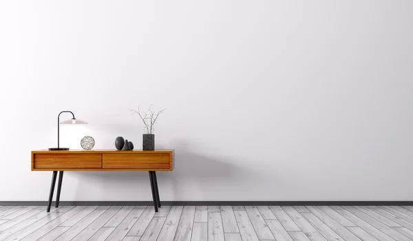Interior con mesa auxiliar de madera 3d render —  Fotos de Stock