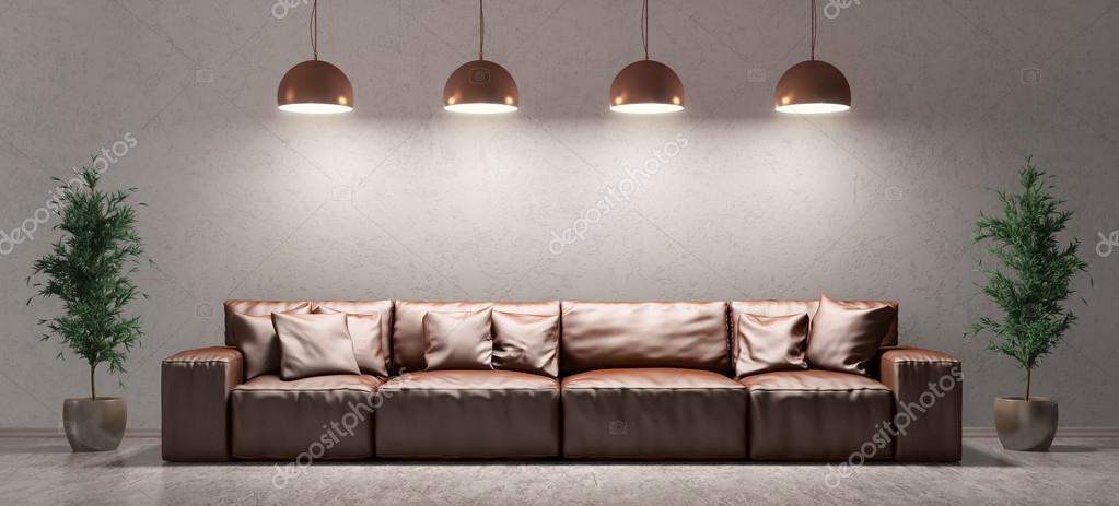 Interieur van een woonkamer met sofa over betonnen muur 3D-renderin ... Interieur van een woonkamer met sofa over betonnen muur 3D-renderin ...