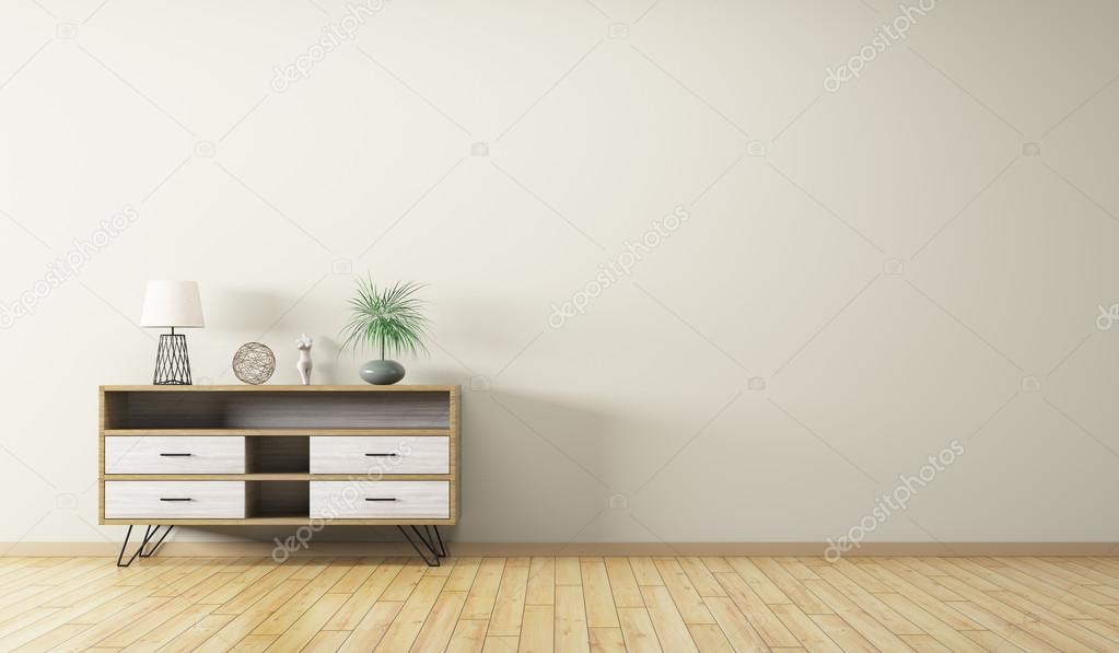 Interior with wooden cabinet 3d rendering