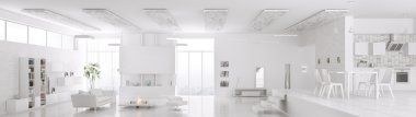 İç modern beyaz daire panorama 3d render