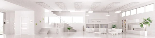 Interior of modern white apartment panorama 3d render — Stock Photo, Image