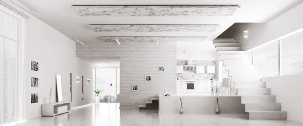 Interior of modern white apartment panorama — Stock Photo, Image