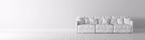 Modern inredning med vit soffa panorama 3d gör — Stockfoto