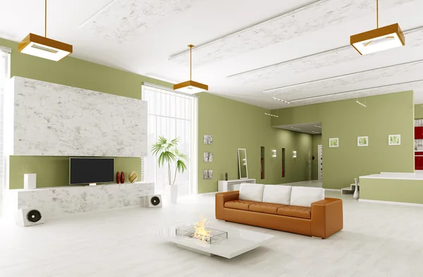 Interieur der modernen Wohnung 3d render — Stockfoto