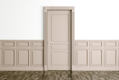 Interior with classic beige door 3d render clipart