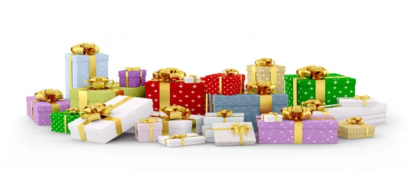 Bunte Geschenkboxen, Geschenke isoliert 3D-Rendering lizenzfreie Stockbilder