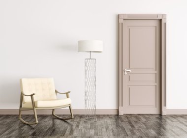 İç kapı ve sallanan sandalye 3d render ile