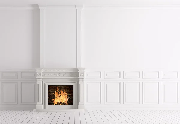 Empty classic white interior of a room with fireplace 3d renderi — Stock Photo, Image