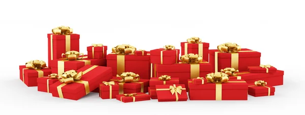 Cajas de regalo rojas, presenta renderizado 3D aislado — Foto de Stock