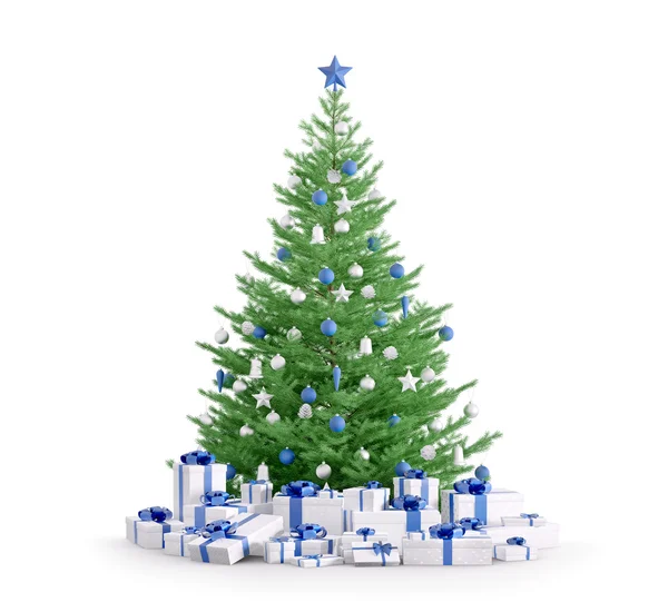 Albero di Natale con regali isolati 3d render — Foto Stock