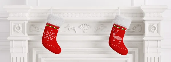 Dvě červené vánoční punčochy 3d vykreslování — Stock fotografie