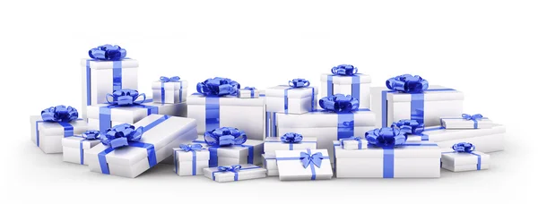 Silver gift boxes, presents isolated 3d rendering — Stock Photo, Image