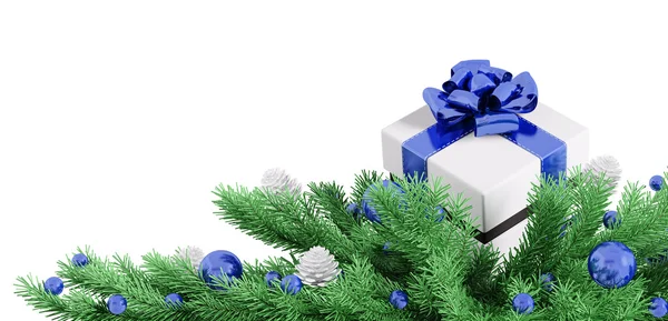 Vánoční dekorace s izolovanou 3d vykreslování dárek — Stock fotografie