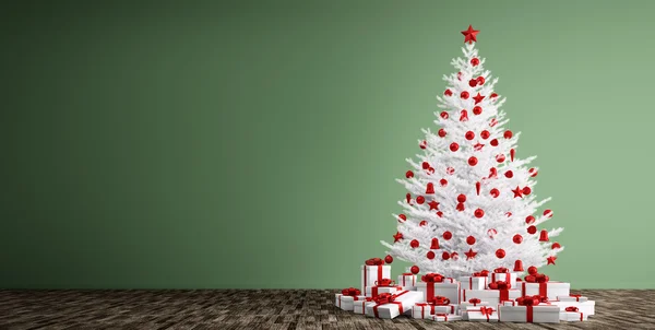 Beyaz Noel ağacı 3d render ile iç arka plan — Stok fotoğraf