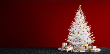 Beyaz Noel ağacı 3d render ile iç arka plan