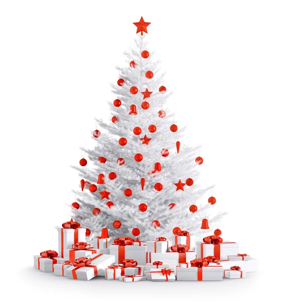 Weißer Weihnachtsbaum mit Geschenken isoliert 3d render — Stockfoto