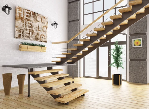 Interior moderno con escalera 3D renderizado — Foto de Stock