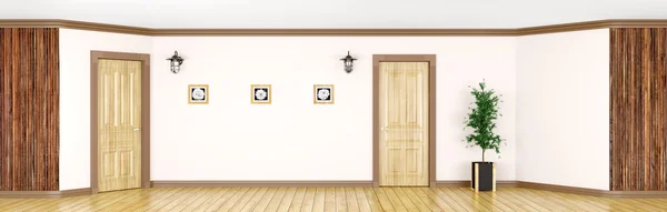 Interior with classic wooden doors panorama 3d rendering — Stock Photo, Image