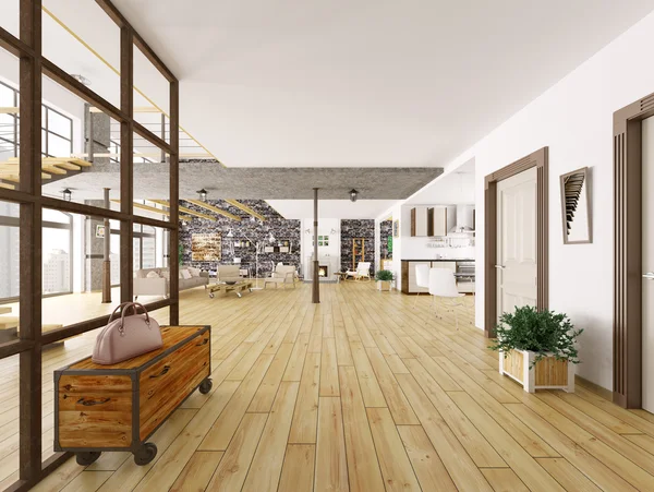 Apartamento Loft interior 3d renderização — Fotografia de Stock