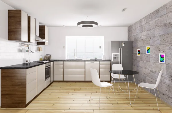 Moderna cozinha interior 3d renderização — Fotografia de Stock