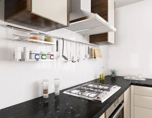 Moderna cozinha interior 3d renderização — Fotografia de Stock