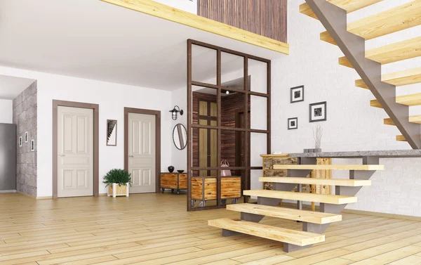 Interior of hall with staircase 3d render — Stock Image Interior of hall with staircase 3d render Stock Photo