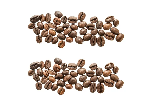 Likhetstecken av kaffebönor isolerad på vit — Stockfoto