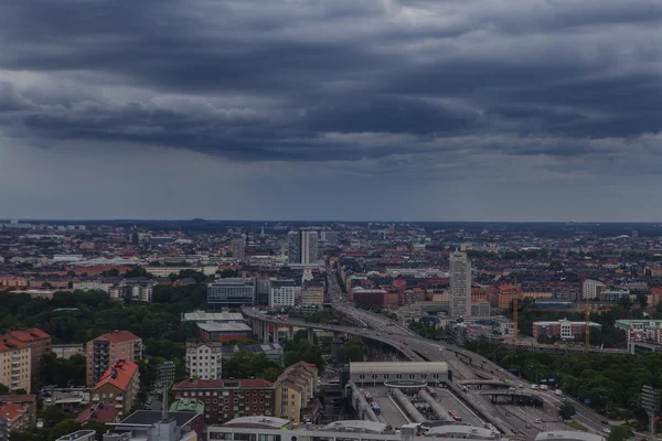 STOCKHOLM, SWEDEN - JUNE 17, 2015: Aerial view of Stockholm captured from Ericsson Globe, the national indoor arena of Sweden — Stock Photo, Image