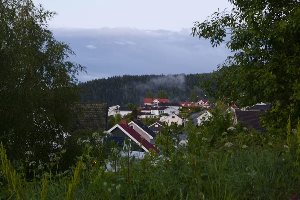 Norska hus på berg bakgrunden — Stockfoto