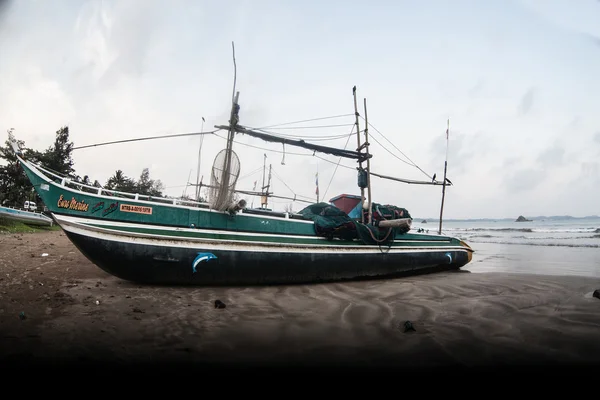 Fischer entfernen Fische aus Fischernetzen am Strand von Negombo — Stockfoto