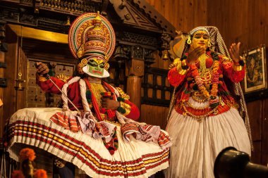 Kathakali sanatçı Cochin erdemli pachcha (yeşil) rolü