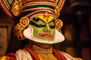 Kathakali sanatçı Cochin erdemli pachcha (yeşil) rolü