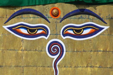 Buda'nın gözleri stupa Nepal tapınağın üzerinde