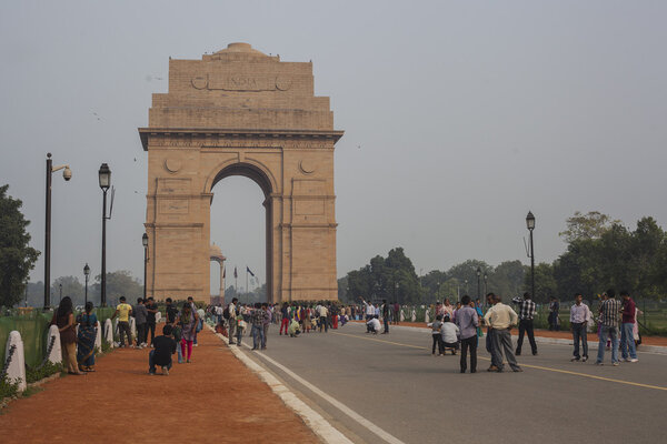 : View on Rajpath boulevard to India gate on October 10 2013 in Delhi
,