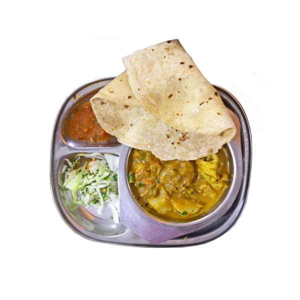 Sambar avec chapati, plat de lentilles. Nourriture indienne, isolée au fouet — Photo