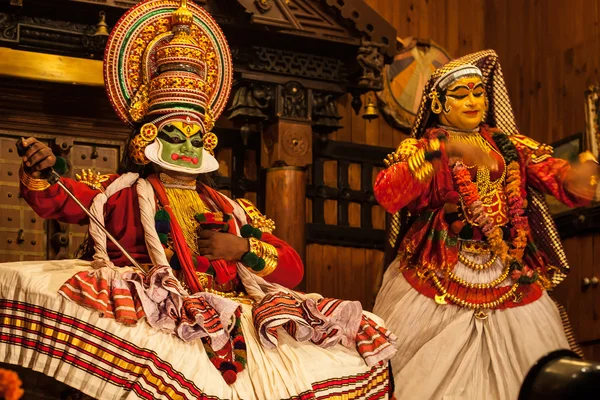 Kathakali εκτελεστής στο ενάρετο pachcha (πράσινο) ρόλο σε Cochin — Φωτογραφία Αρχείου