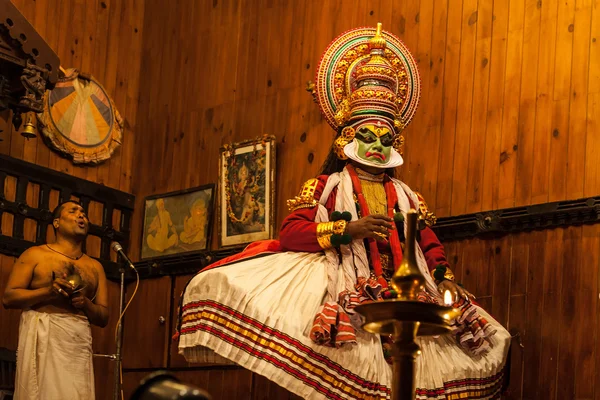 Kathakali εκτελεστής στο ενάρετο pachcha (πράσινο) ρόλο σε Cochin — Φωτογραφία Αρχείου