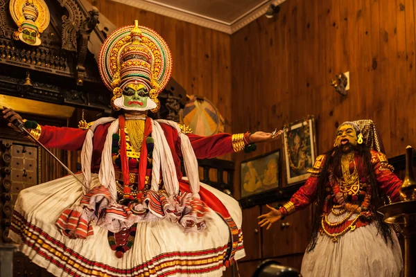 Kathakali εκτελεστής στο ενάρετο pachcha (πράσινο) ρόλο σε Cochin — Φωτογραφία Αρχείου