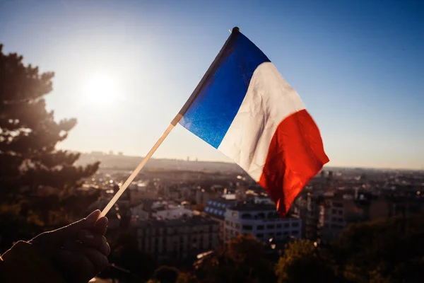 Bandeira França Fundo Vista Paris Partir Basílica Sacre Coeur França — Fotografia de Stock