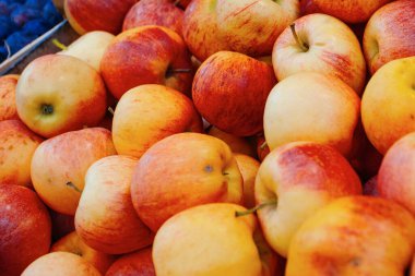 Taze kırmızı ve sarı elmaların yakın çekimi.