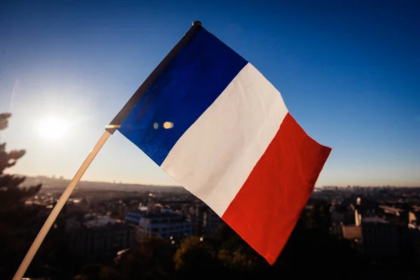 Flag France Background View Paris Sacre Coeur Basilica France Sunset — Stock Photo, Image