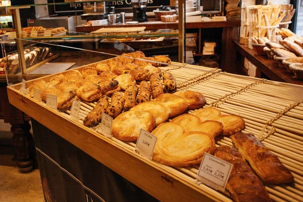 French pastries display into a cake shop