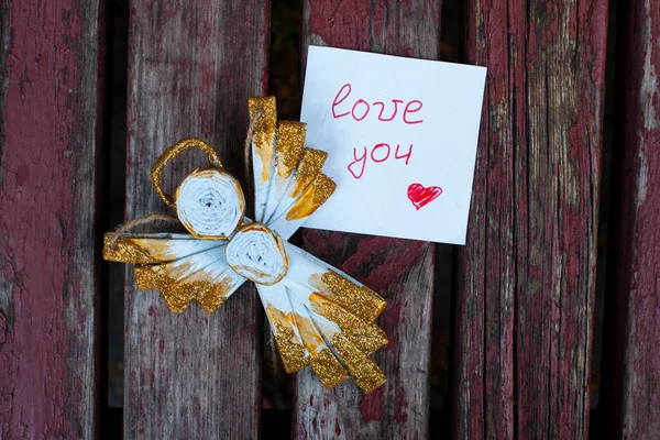 Paper Angel Wooden Backgroung Note Love You — Stock Photo, Image