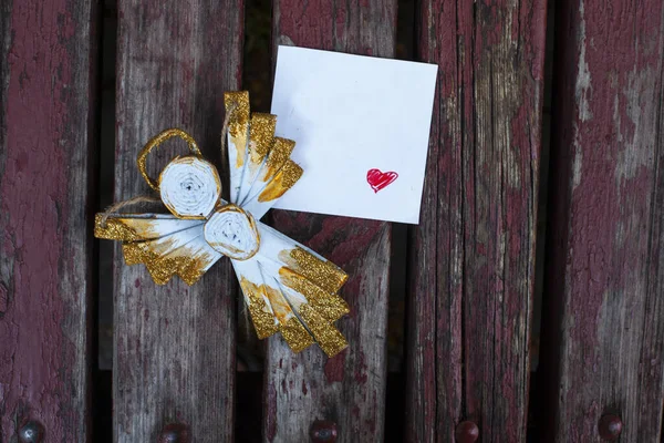 Paper Angel Wooden Backgroung Note Text — Stock Photo, Image