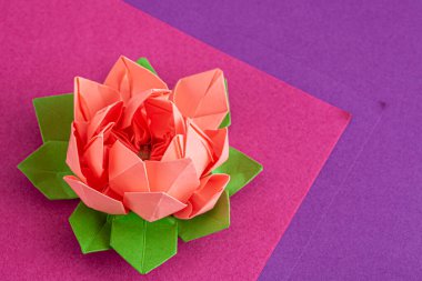 Kağıttan yapılmış pembe origami lotus