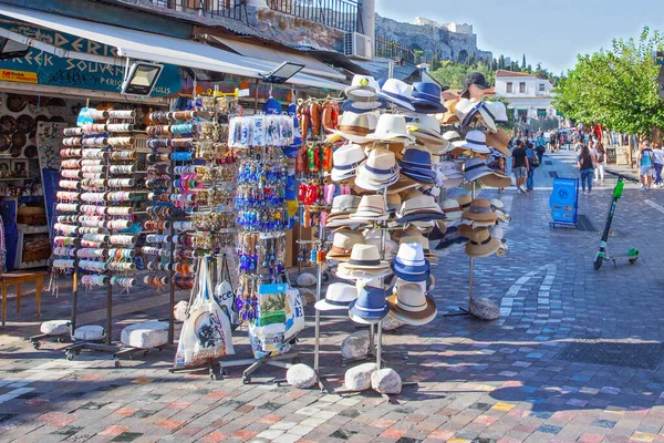 Athene Griekenland Augustus 2019 Toeristen Winkelen Sightsee Winkels Marktplaats Kraampjes — Stockfoto